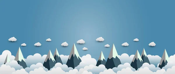 Snow Mountain Com Belas Clouds Paper Art Ilustração Vactor —  Vetores de Stock