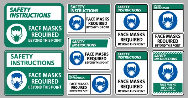 Instrucciones Seguridad Enfrentan Las Máscaras Necesarias Más Allá Este Punto — Archivo Imágenes Vectoriales