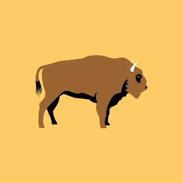 Bisonte plano aislado. Icono de carácter animal salvaje — Vector de stock