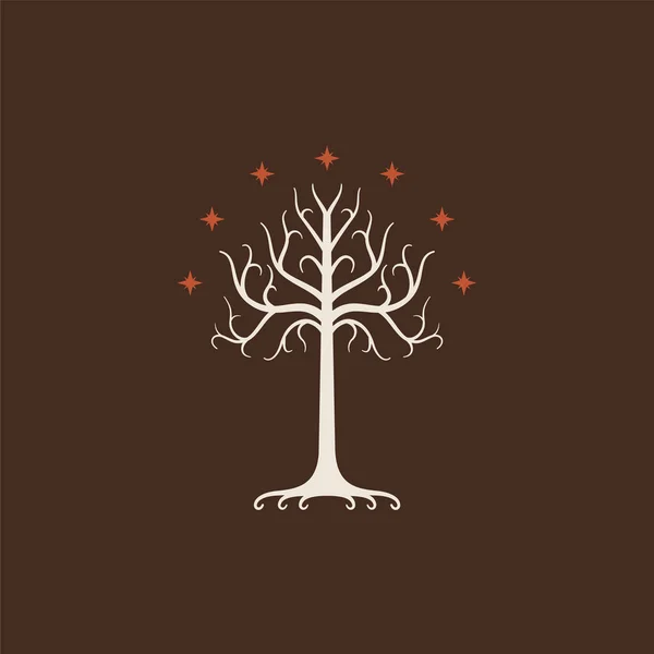 Gondor'un beyaz ağacı. Üzerinde izole kahverengi zemin — Stok Vektör