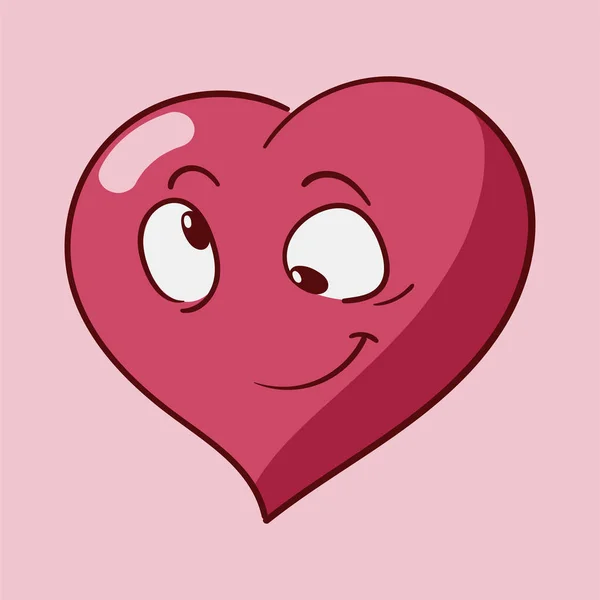 Funny cartoon heart character emotions, St Valentines vector icons set on rose background