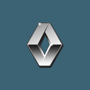 Editoryal yakın vektörünü kadar gümüş mavi arka plan üzerinde 3d Renault logosu. İzole