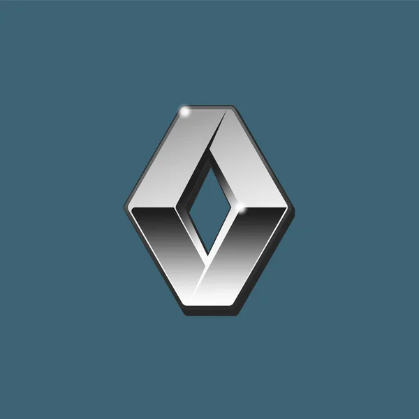 Le vecteur Editorial close up du logo Renault 3D argenté sur fond bleu. Isolé — Image vectorielle