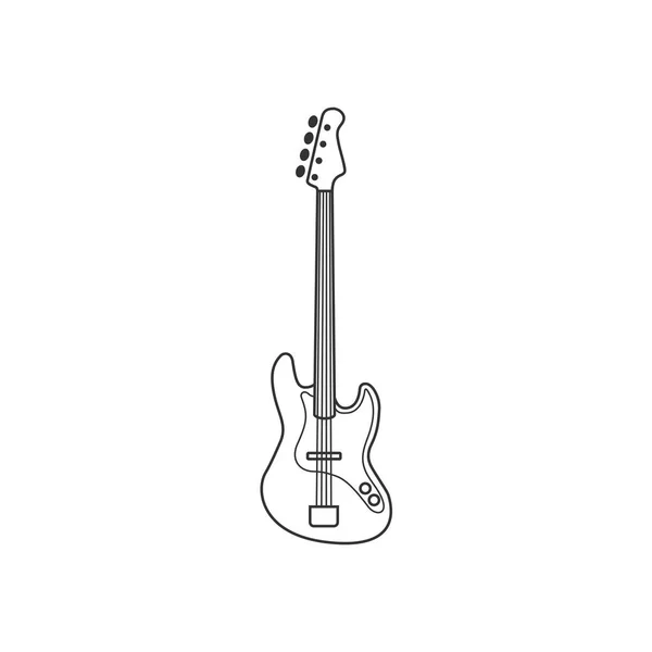 Bas gitar siyah beyaz simgesi. Yalıtılmış Vektör Dize kümesi.