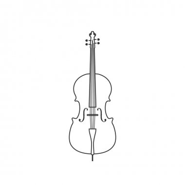 Klasik çello siyah beyaz simgesi. İzole vektör dize kötü.