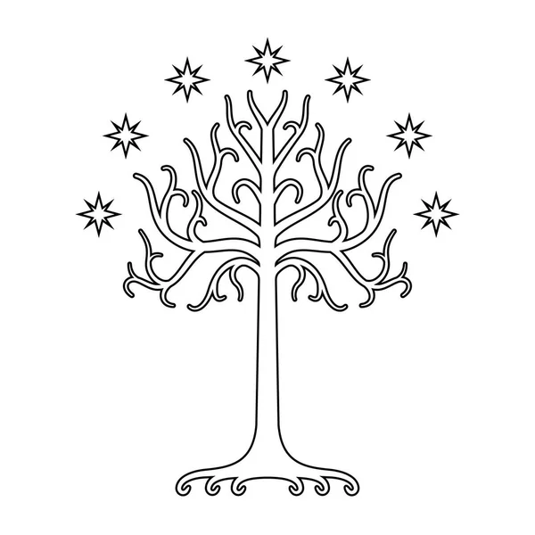 L'Arbre Blanc du Gondor. Espèces isolées noir et blanc — Image vectorielle