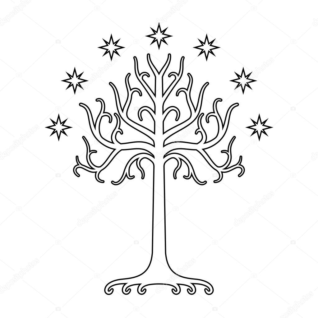 White Tree of Gondor. Isolated black and white eps