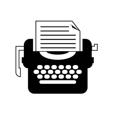 Yalıtılmış siyah beyaz daktilo simgesi. Yazarlar için Düz Vektör