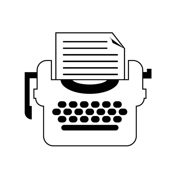 Изолированная черно-белая пишущая машинка. Плоский вектор для писателей — стоковый вектор