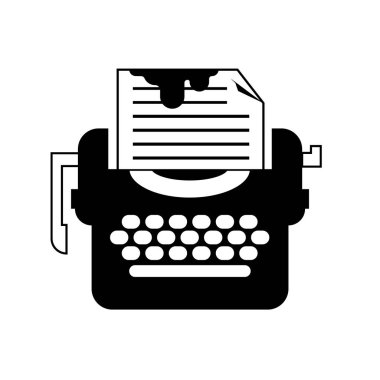 İzole siyah beyaz drama daktilo simgesi. Yazarlar için Düz Vektör