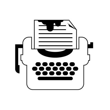 İzole siyah beyaz drama daktilo simgesi. Yazarlar için Düz Vektör