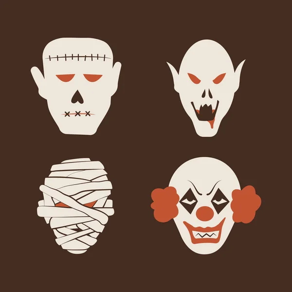 Conjunto de monstruos de Halloween Duotone Cartoon. Emociones sonrientes y malvadas — Archivo Imágenes Vectoriales