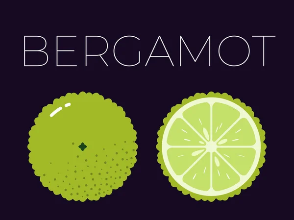 Bergamot vektörü ve koyu arkaplanda Bergamot 'un yarısı dilimlenmiş. — Stok Vektör