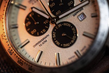 Deri bir çantada lüks bir saat.