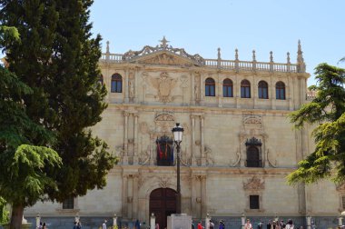 Beautiful Front Facade Of The University Of Alcala De Henares. Architecture Travel History. May 5, 2018. Alcala De Henares Madrid Spain. clipart