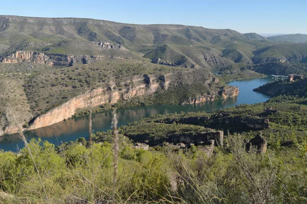 Photo Prise Haut Chaîne Montagnes Albalate Montre Rivière Tajo Son — Photo