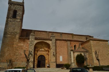 Ana cephe Cifuentes Kurtarıcı Kilisesi. Mimari, din seyahat. 18 Mart, 2016.Cifuentes, La Alcarria, Guadalajara, Castilla La Mancha, İspanya.
