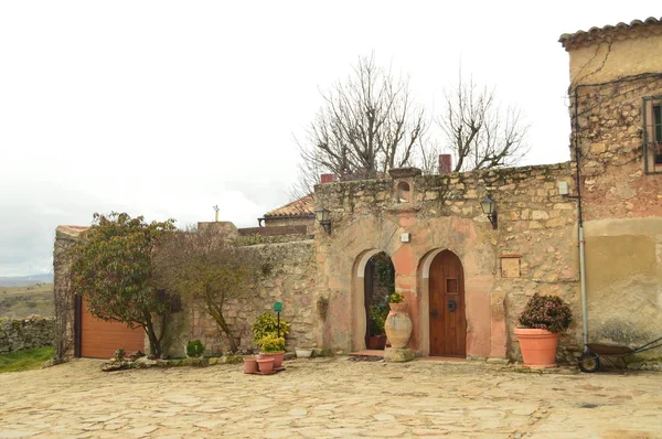 Hermosas Casas Piedra Nuestro Paseo Por Pueblo Medinaceli Arquitectura Historia —  Fotos de Stock