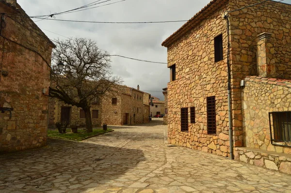 Красиві Кам Яних Будинків Нашу Прогулянку Селі Medinaceli Пам Ятки — стокове фото