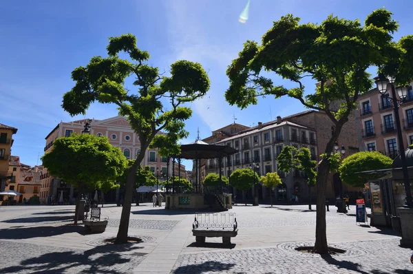 Belangrijkste Plein Van Segovia Met Muzikale Podium Het Platform Geschiedenis — Stockfoto