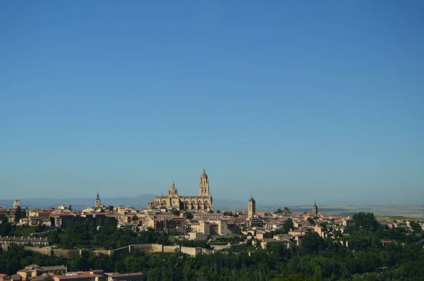 Wunderschönes Panoramafoto Des Zentrums Von Segovia Mit Seiner Mauer Und — Stockfoto