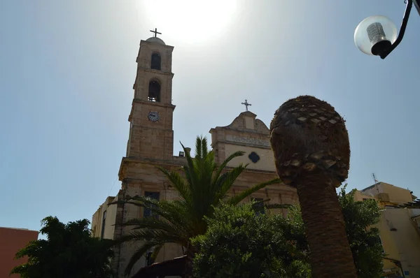 Ortodoxní Katedrála Chania Jeho Hlavní Fasády Historie Architektury Cestování Července — Stock fotografie