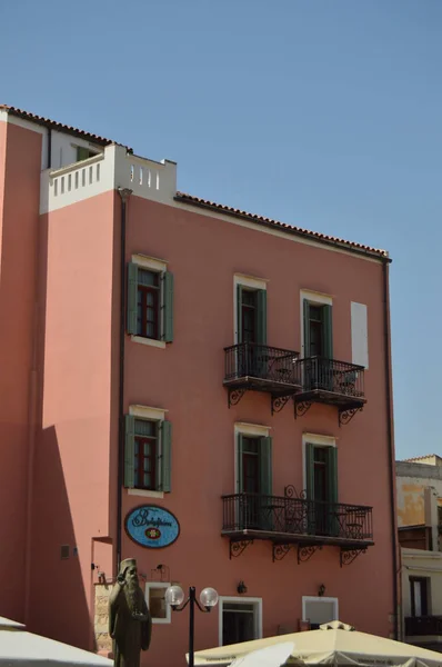 Hermosos Edificios Coloridos Venecianos Típicos Chania Historia Arquitectura Viajes Julio — Foto de Stock