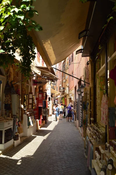 Calles Estrechas Barrio Estilo Veneciano Chania Repeltas Tiendas Recuerdos Historia — Foto de Stock