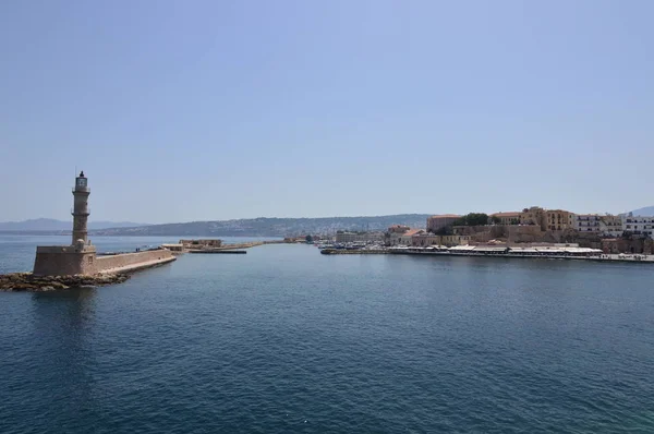 Magnifik Utsikt Över Fyren Antiken Hamnen Chania Historia Arkitektur Resor — Stockfoto