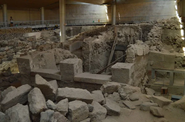 세트는 Acrotiri의 고고학 사이트에 고고학 2018 산토리니 그리스 — 스톡 사진