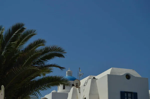 View Blue Vaulted Roofs Oia Town Santorini Island Architecture Landscapes — Stock Photo, Image