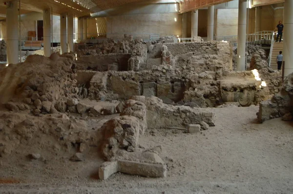 Set Hus Mycket Väl Bevarade Den Arkeologiska Platsen Acrotiri Arkeologi — Stockfoto