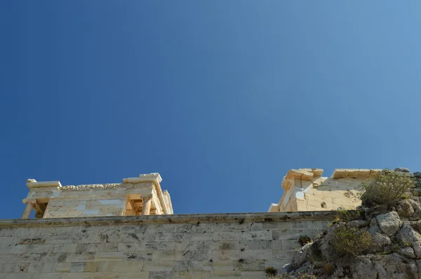 Προπύλαια Στην Ακρόπολη Της Αθήνας Είδαν Από Τον Πυθμένα Αρχιτεκτονική — Φωτογραφία Αρχείου