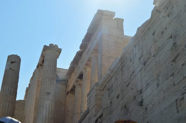 Propyleje Akropol Atenach Jego Części Wewnętrznej Stronie Architektura Historia Podróże — Zdjęcie stockowe
