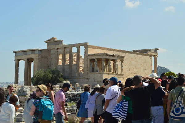 Fasada Erechtejon Znany Jako Kariatydy Akropol Atenach Historia Architektura Podróży — Zdjęcie stockowe