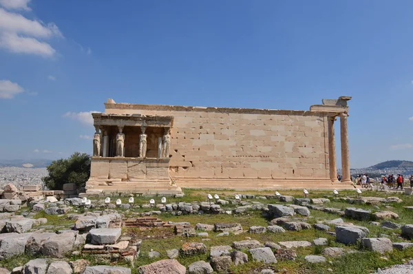 Stronie Fasada Erechtejon Znany Jako Kariatydy Akropol Atenach Historia Architektura — Zdjęcie stockowe