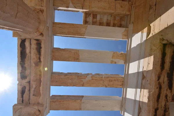Sufitowe Kolumny Propyleje Akropol Athens Acroplis Atenach Historia Architektura Podróży — Zdjęcie stockowe