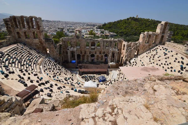 Άποψη Του Ωδείου Από Την Ακρόπολη Της Αθήνας Την Ακρόπολη — Φωτογραφία Αρχείου