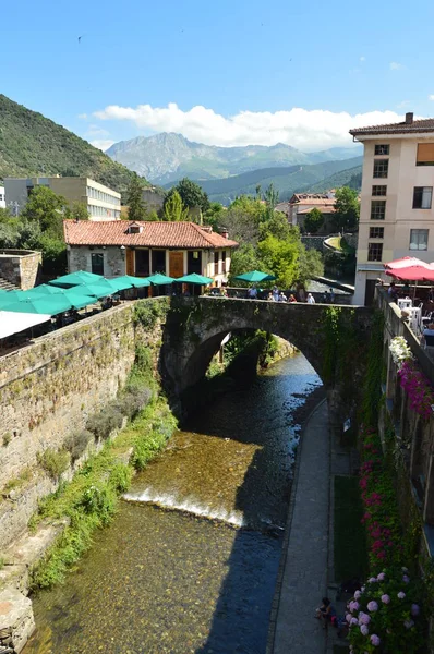 Hermosas Vistas Desde Puente Romano Villa Potes Naturaleza Arquitectura Historia —  Fotos de Stock