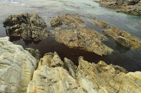 Vistas Bahía Con Las Olas Rompiendo Sus Rocas Tapia Casariego — Foto de Stock