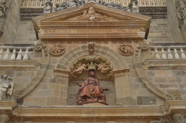 Tallado Virgen María Fachada Principal Catedral Astorga Arquitectura Historia Camino — Foto de Stock