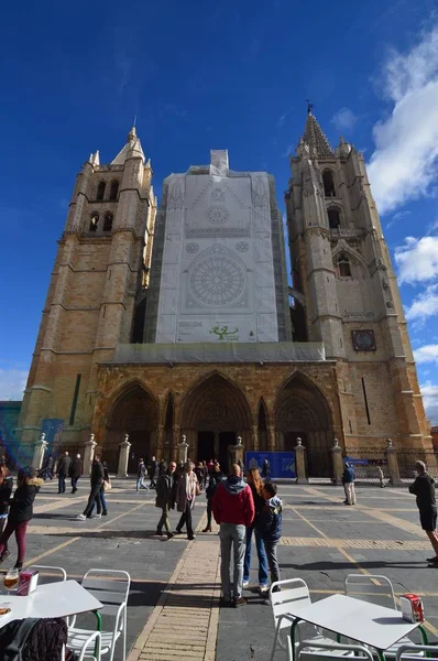 Fachada Principal Catedral León León Arquitectura Viajes Historia Fotografía Callejera — Foto de Stock