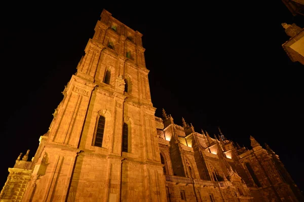 Wunderschöne Nachtaufnahme Der Kathedrale Astorga Architektur Geschichte Camino Santiago Reisen — Stockfoto