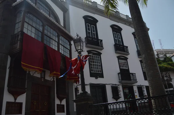 Edifício Plaza Mayor Decorado Para Descida Festa Virgem Celebrada Cada — Fotografia de Stock