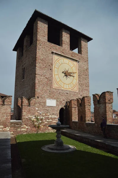 Beautiful Clock Surveillance Tower Interior Courtyard Castelvecchio Castle Verona Travel — Stock Photo, Image