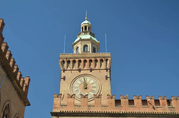 Clock Main Facade Communal Palace Piazza Maggiore Bologna Bologna Travel — Stock Photo, Image