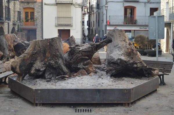 Büyük Şenlik Ateşi Taze Campo Köyde Plaza Cabovila Çıktı Seyahat — Stok fotoğraf