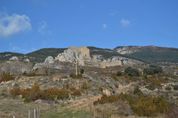 Vue Village Riglos Château Romain Loarre Datant Xie Siècle Été — Photo