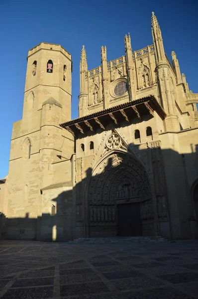 Beautiful Main Facade Cathedral Huesca Dated Xiii Century Square Cathedral — Stock Photo, Image