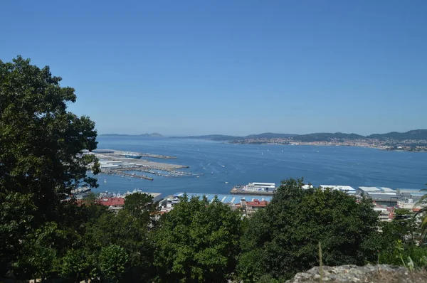 Uitzicht Commerciële Haven Van Castro Berg Vigo Natuur Architectuur Geschiedenis — Stockfoto